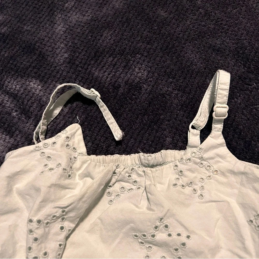 Boden Teal Blue 100% Cotton Eyelet Star Print‎ Pleated Dress 5-6 Year FLAW